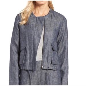 Nordstrom Halogen Linen Denim Navy Blue Jacket in Medium